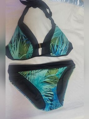 Victoria Secret Blue/Green Palm Print Bikini EUC Sz MEDIUM